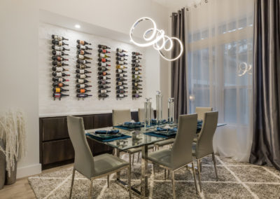 Dining area with wine wall