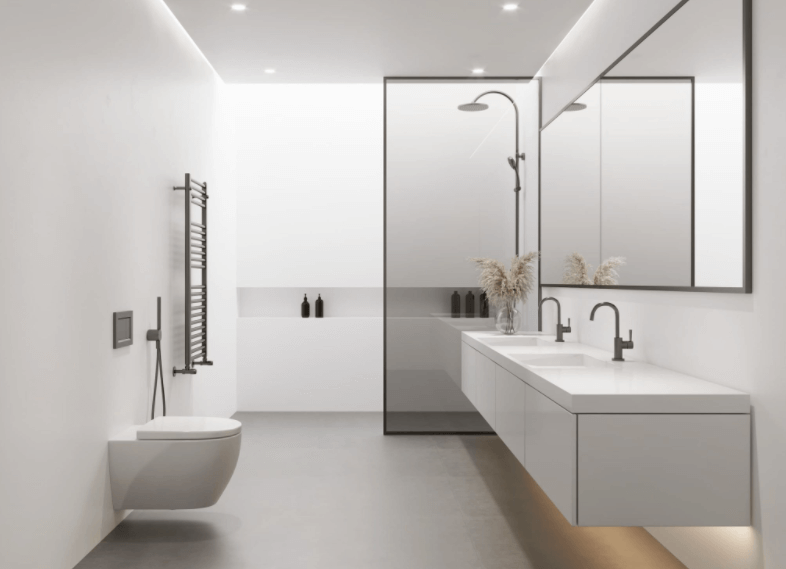 white minimal contemporary bathroom with shower