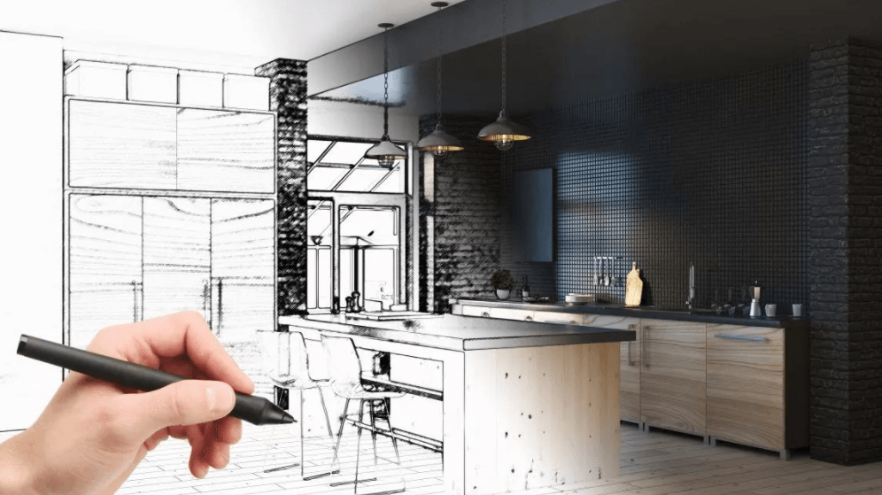 Hand drawing kitchen in black