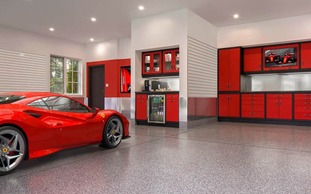 Red cabinets in garage