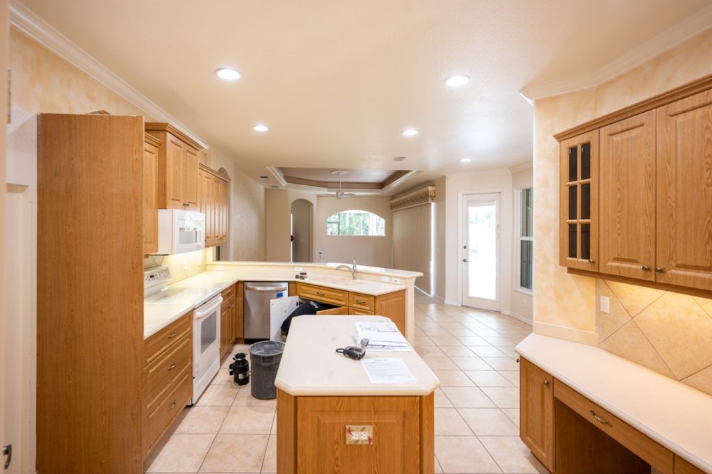 Kitchen with wood cabinets