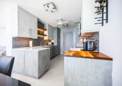Concrete look cabinetry in kitchen