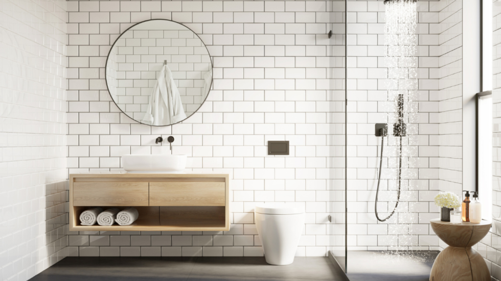 White tile wall bathroom