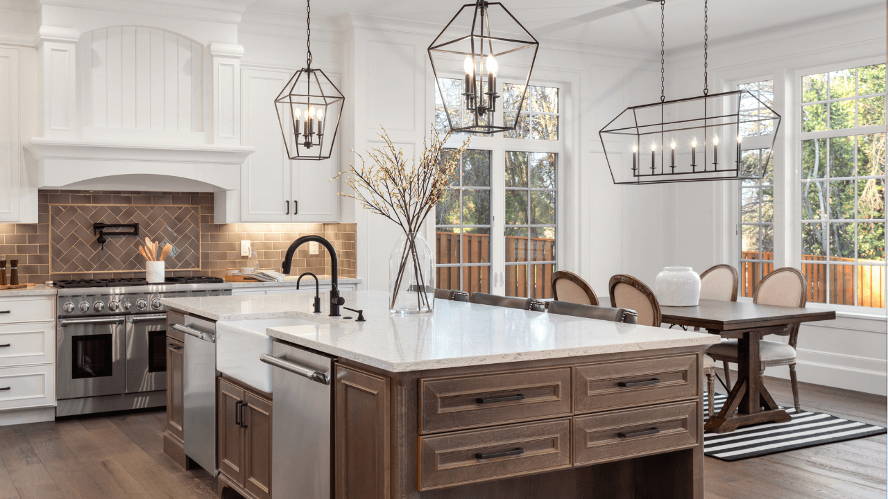 Kitchen with wood counter and drop sink