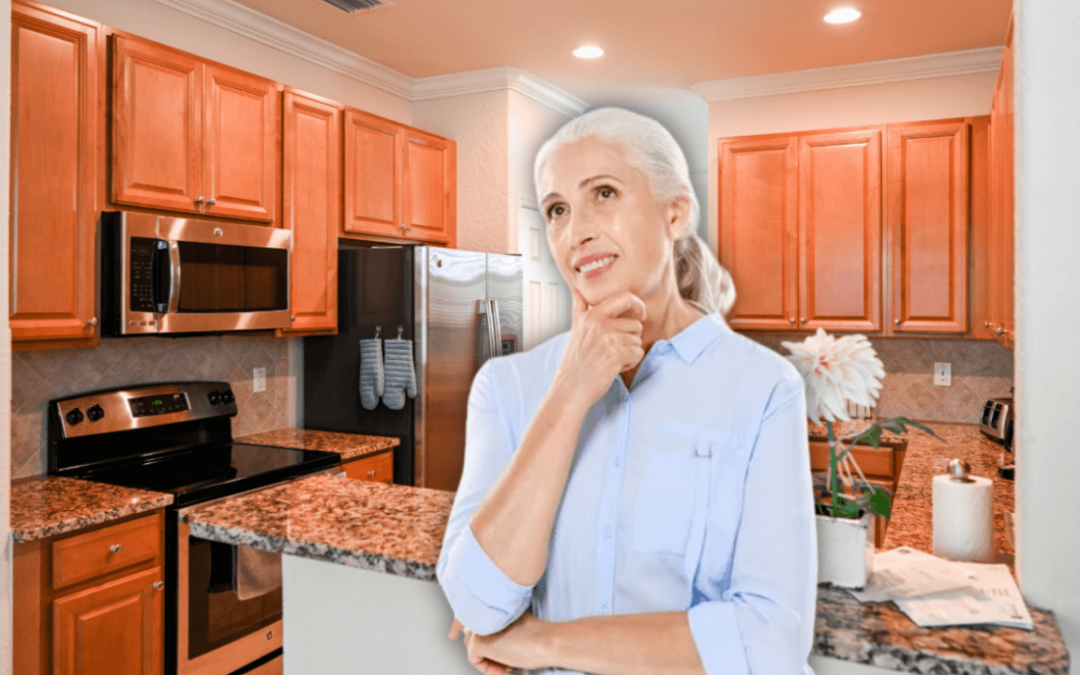 Woman in front of kitchen