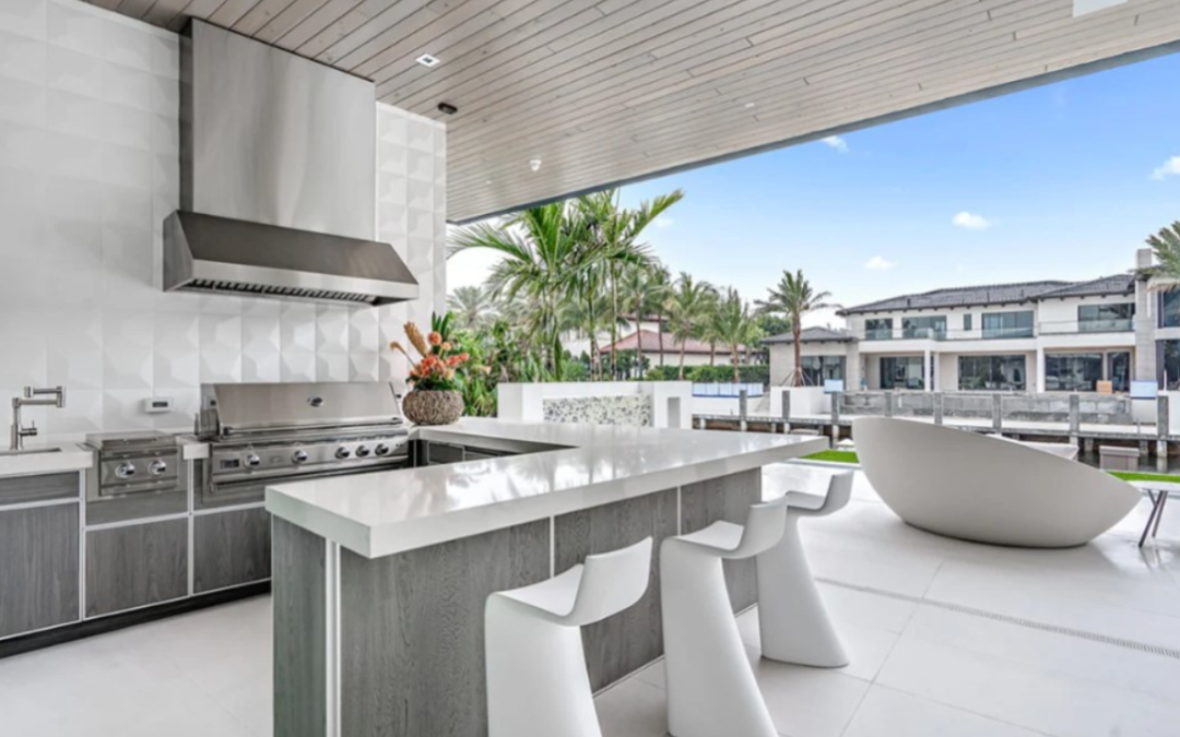 Gray outdoor kitchen by the water